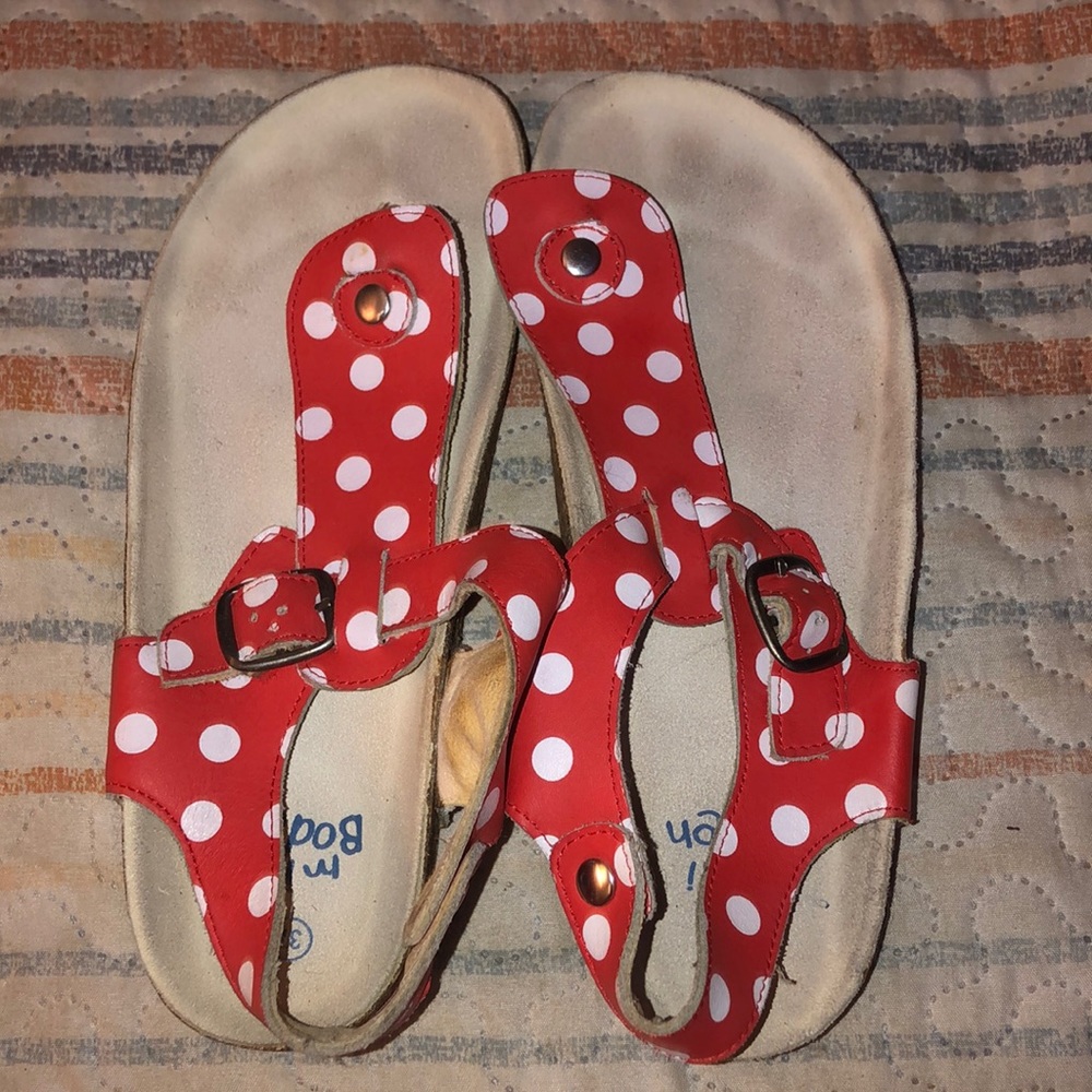 Mini Boden Red and White polka dot sandals